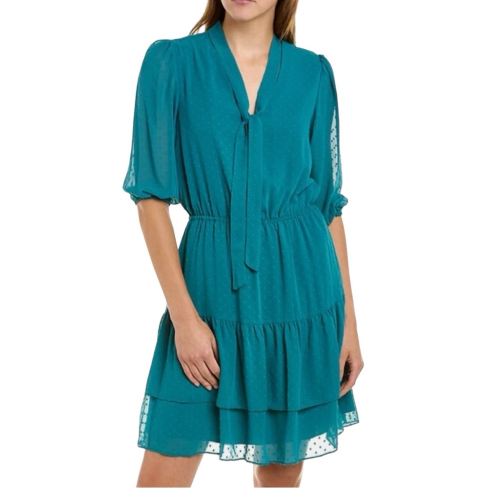 Nanette Lepore Teal Swiss Dot Layered Mini Dress Size 14